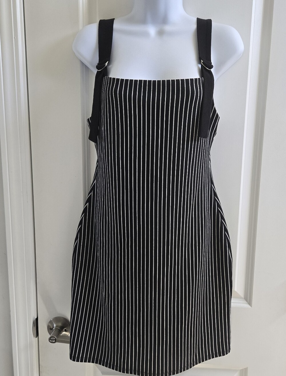 BCBGeneration|Fully Lined Black Pinstripe Mini Dress with Adjustable Straps|S